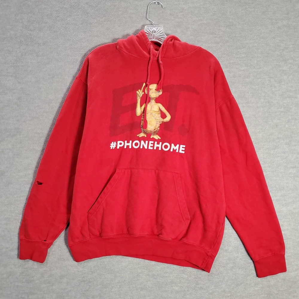 VINTAGE E.T. Men Sweater XL Red Phone Home Alien Universal Studios Hoodie READ